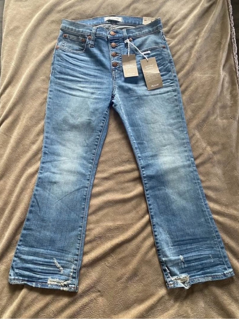 Madewell Light-Blue Distressed Button-Fly Flare Jeans 26P